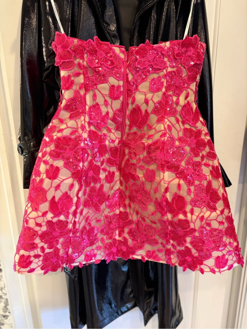 Retrofete Hot Pink Floral Sequin Strapless Mini Dress - Picture 2 of 3